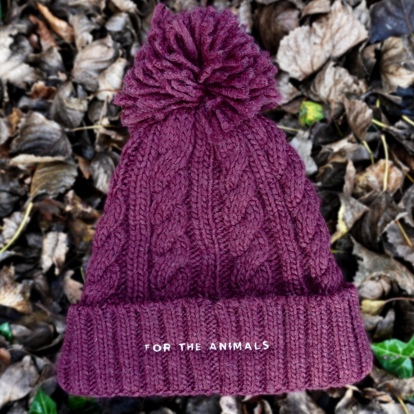 For The Animals Bobble Beanie - Maroon & Oat