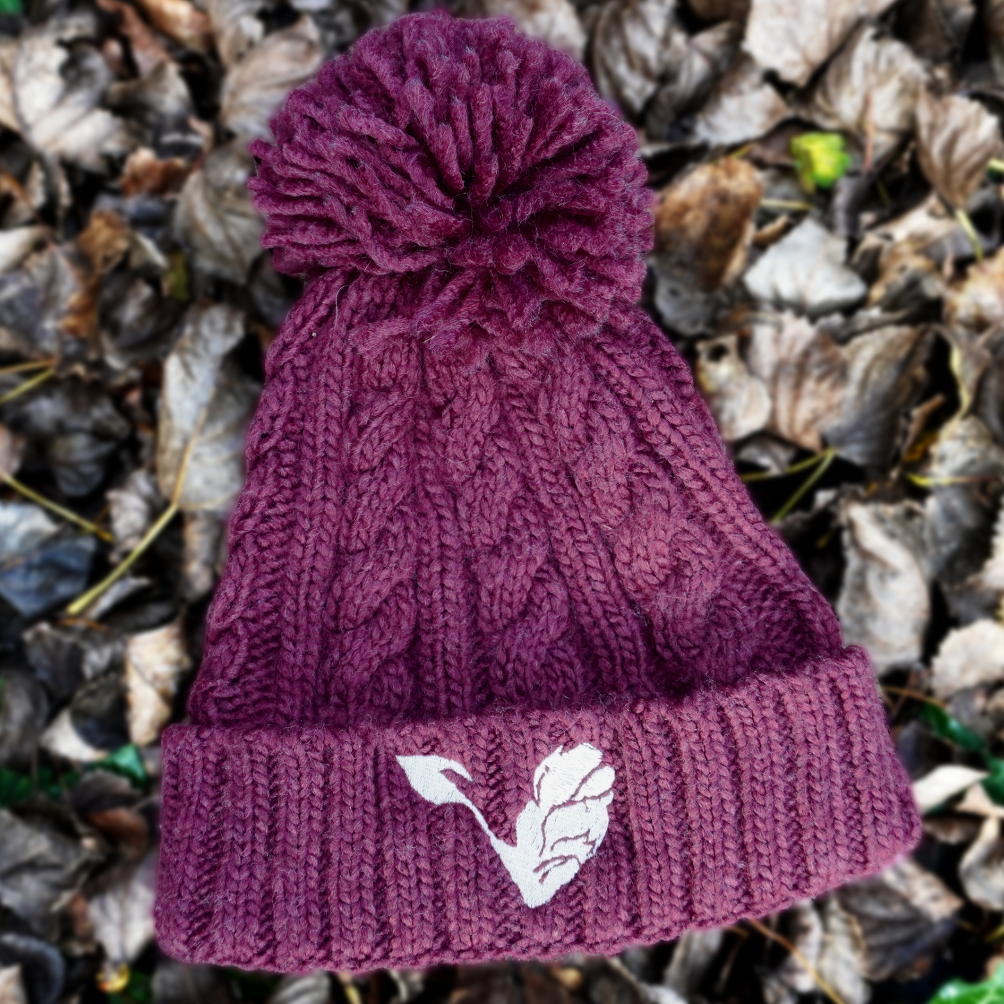 For The Animals Bobble Beanie - Maroon & Oat