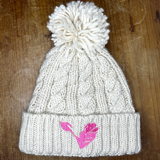 For The Animals Bobble Beanie - Oat & Pink
