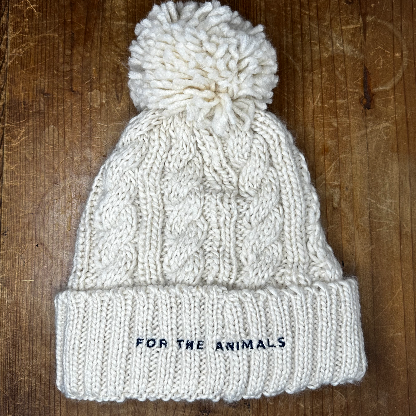 For The Animals Bobble Beanie - Oat & Pink
